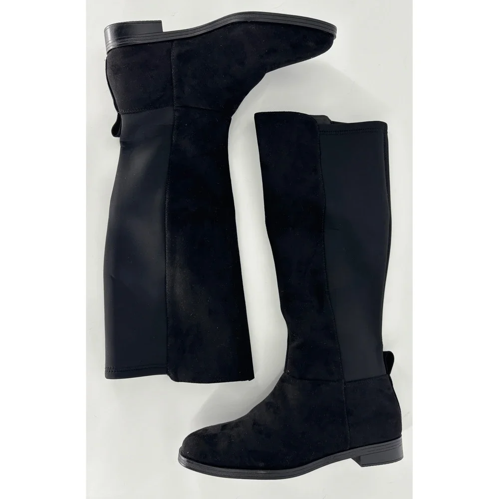 Splendid Manny Knee High Boot Black Women Size 8.5 Faux Suede Low Heel Round Toe